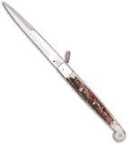 AGA Campolin 12" Sicilian Ring Pull Automatic Knife Stag Horn (5.5" Satin Bayo)