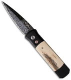 Pro-Tech Damascus Custom Godson Auto Knife w/ Light Mastodon Ivory (3.15" Plain)