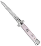 SKM  9" Italian Stiletto Automatic Knife Pink Pearlex (3.8" Satin Kriss)