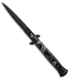 Frank B 9" Italian Stiletto Automatic Knife Black Marble (4" Black Dagger)