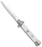Frank B 9" Italian Stiletto Automatic Knife White Pearlex (4" Satin Dagger)