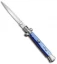 SKM AB 9" Italian Stiletto Automatic Knife Blue Pearlex (3.8" Satin Dagger)