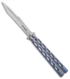 Snody Knives Highroller Tanto Balisong Butterfly Knife Blue Titanium (5" Satin)
