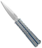 Pro-Tech FlyFather Balisong Butterfly Knife Blue-Silver w/ Clip (Stonewash) FF1