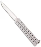 McAhron Custom Balisong Silver Twill CF Tanto Butterfly Knife (4.5" Satin)